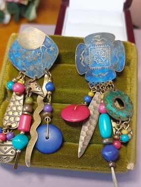 Boho Mixed Metal Dangle Earrings Colorful Beaded Statement